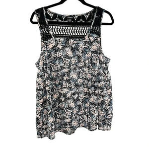 Torrid Black Pink & Blue Abstract Floral Chiffon Tank Top Women's Plus Size 1X